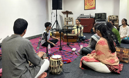 group of people doing music therapy